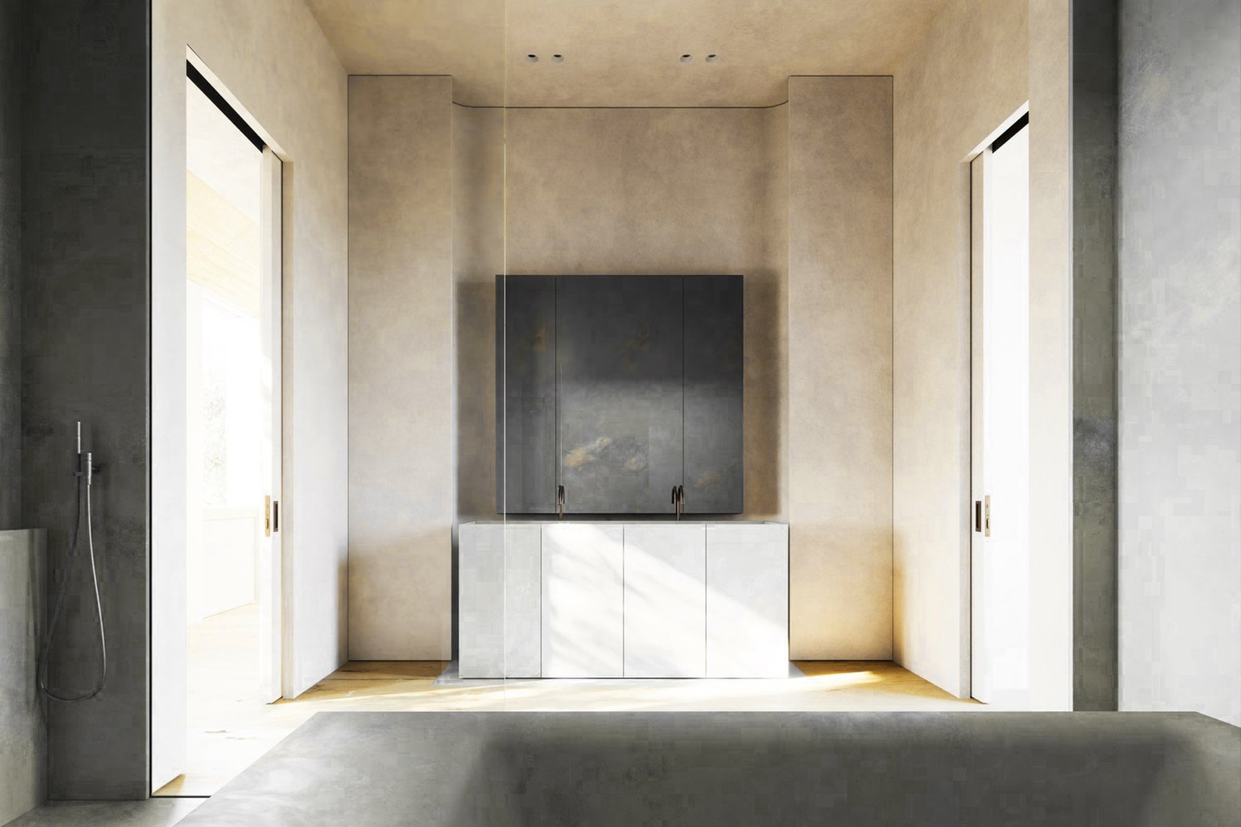 Modernes Badezimmer mit freistehender Wanne